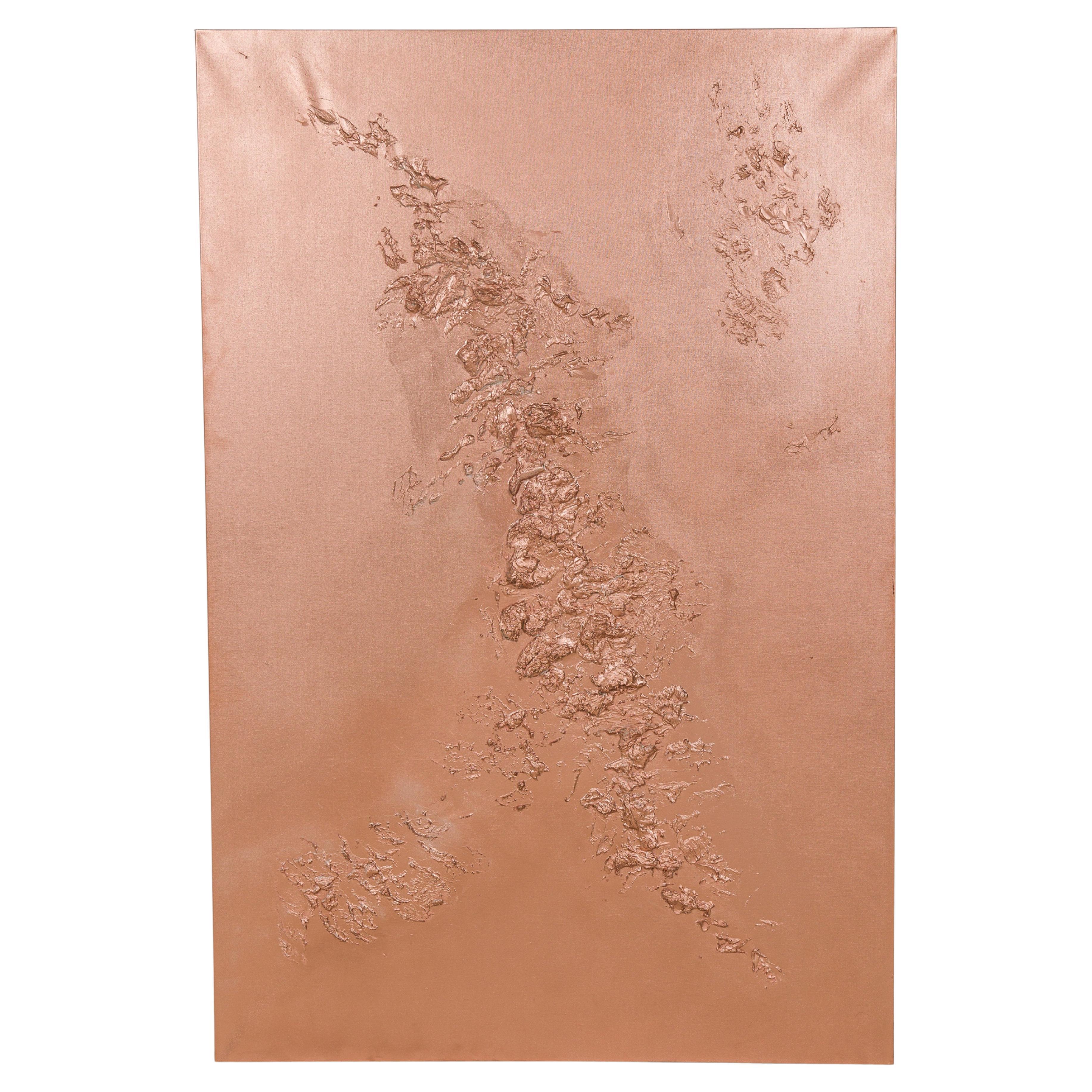 Contemporary Abstract Mixed Media Metallic Copper Textural Painting on Canvas For Sale