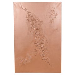 Peinture abstraite contemporaine à techniques mixtes sur toile, texture cuivre métallisé