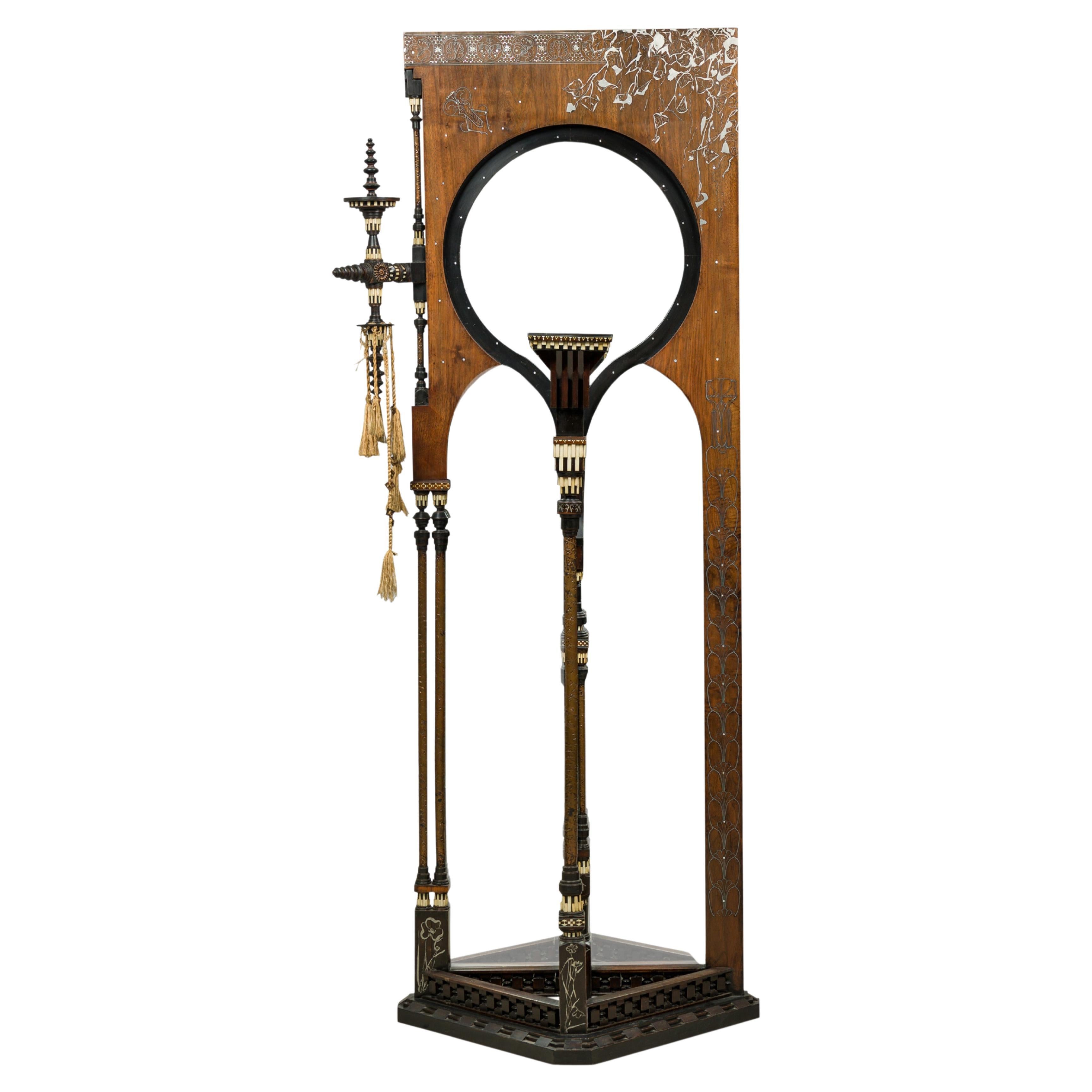 Carlo Bugatti Hall/Hat Stand miroité avec incrustation de nacre, d'argent et d'os