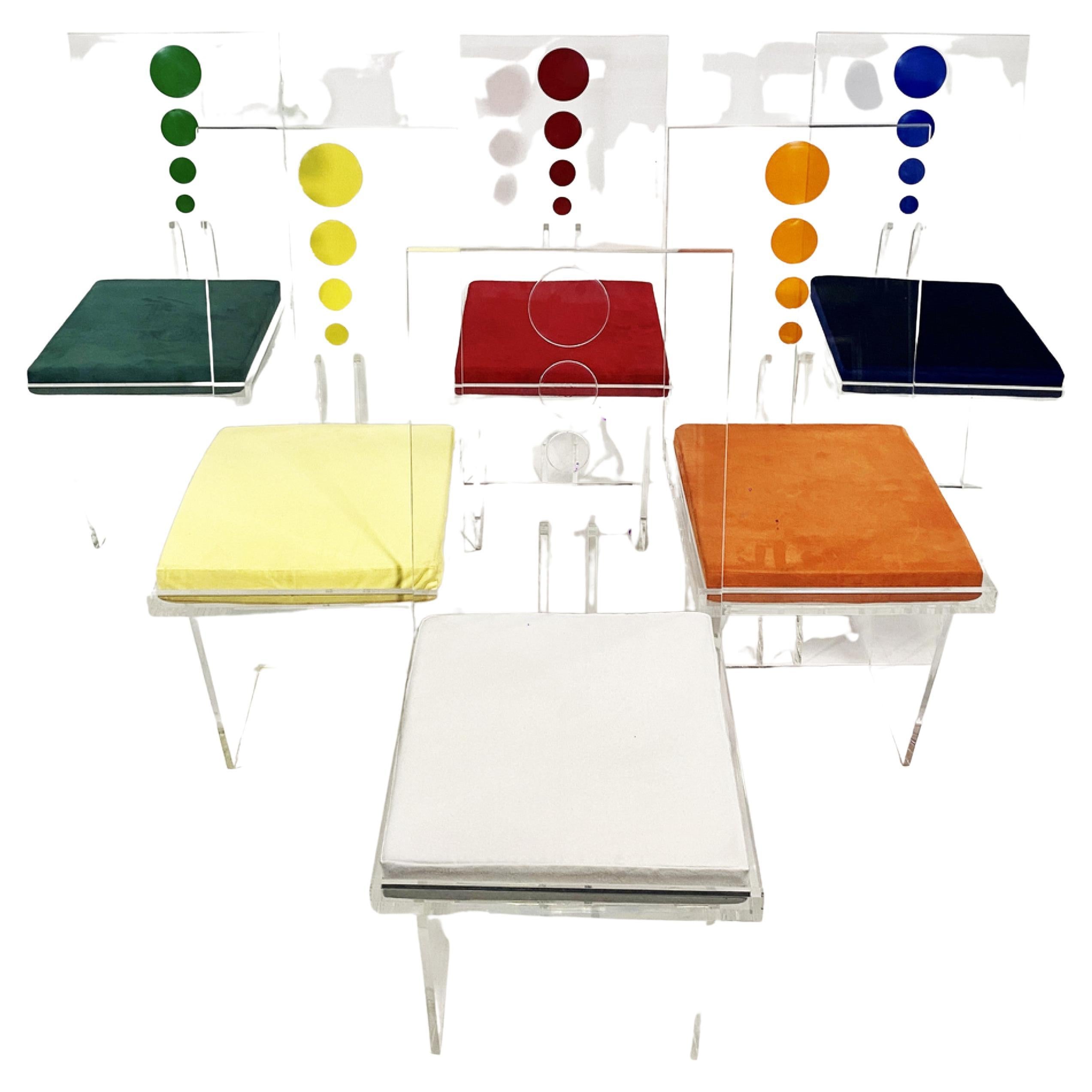 Set of 6 Charles Hollis Jones American Multi-Colored Lucite Dining Side Chair For Sale