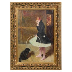 Dancer With Hoop Hand-Painted Victorian Painting, Late 20th Century
