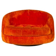 Vintage Milo Baughman for Thayer Coggin 'Satellite' Orange Fur Swivel Armchair
