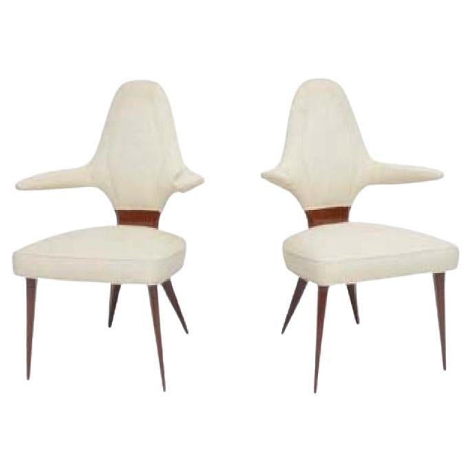 Pair Italian Modern Mahogany Armchairs, Silvio Cavatorta