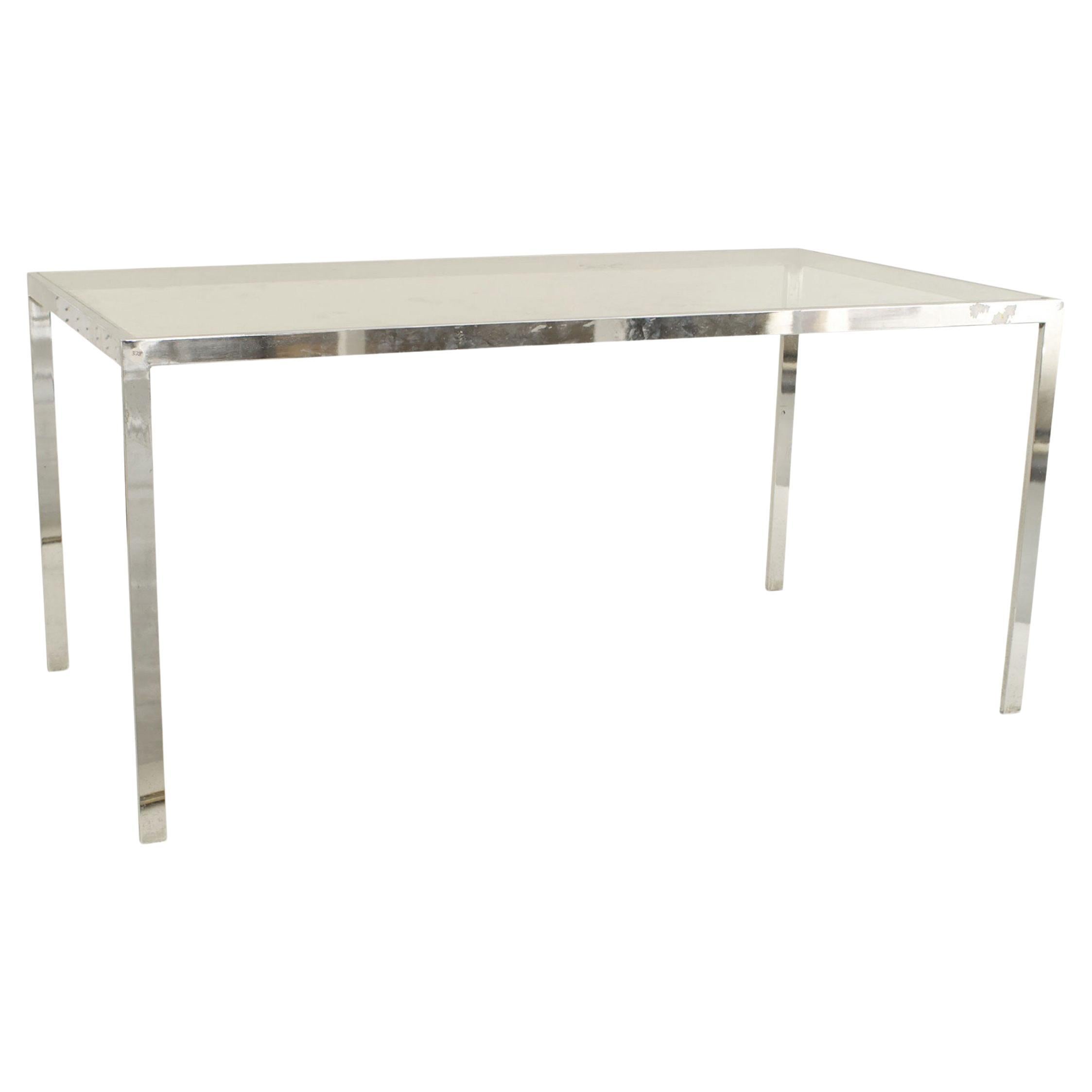 American Post-War Chrome Dining Table with Glass Top, Modern Style