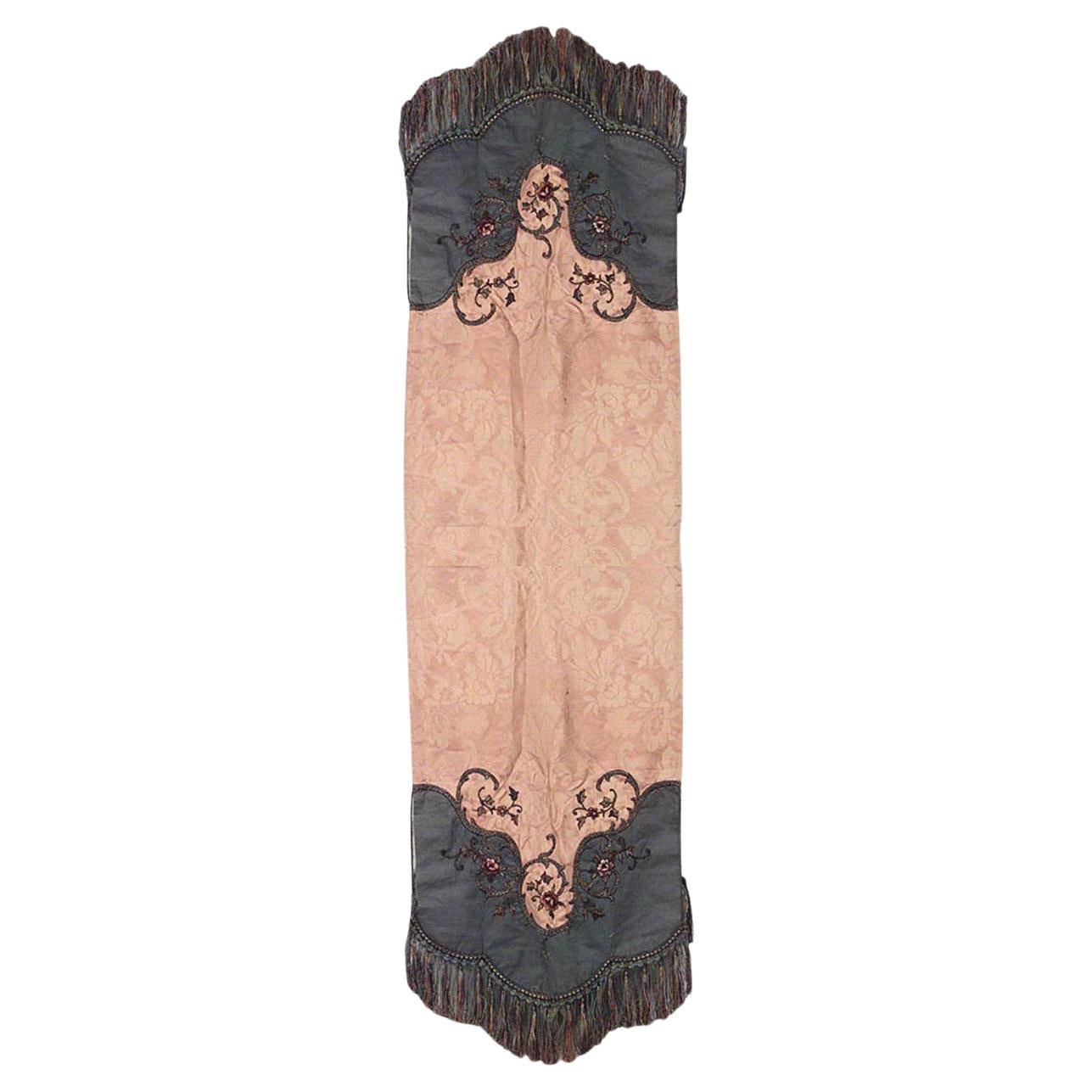 Victorian Gold Damask Table Runner with Green Velvet Ends, Circa 1890