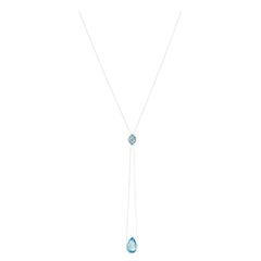  Pear Shape Skye Blue Topaz, Diamond Long Necklace -18kt Gold