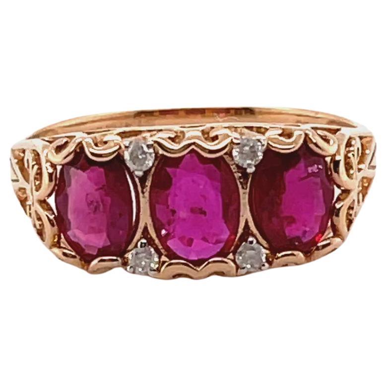 For Sale:  18ct Rose Gold Ruby and Diamond Trilogy Ring