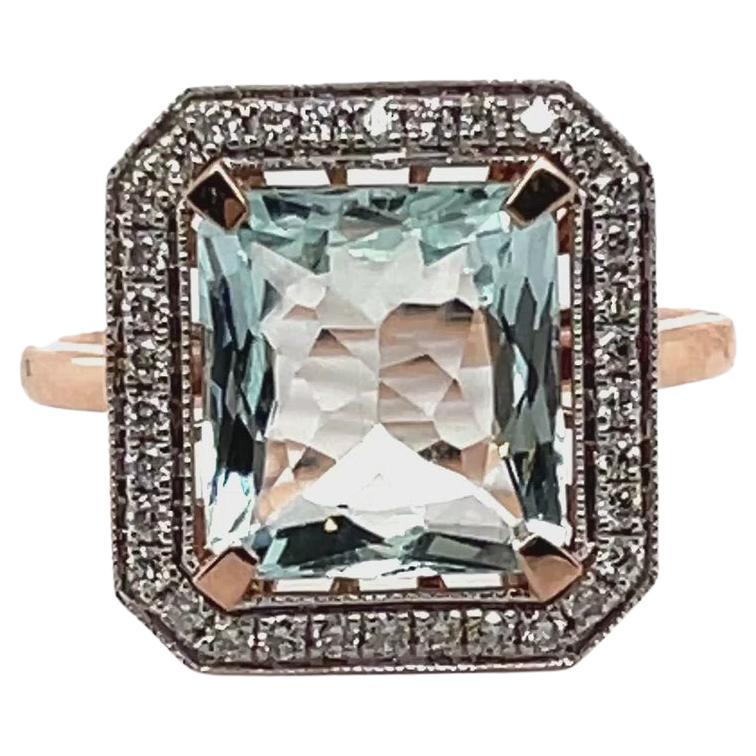 For Sale:  14ct Rose Gold Ring with 3.44ct Aquamarine and Diamond
