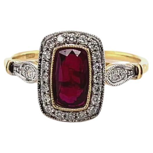 For Sale:  18ct Yellow Gold Ring with 'No Heat' 0.95ct Ruby and Diamond