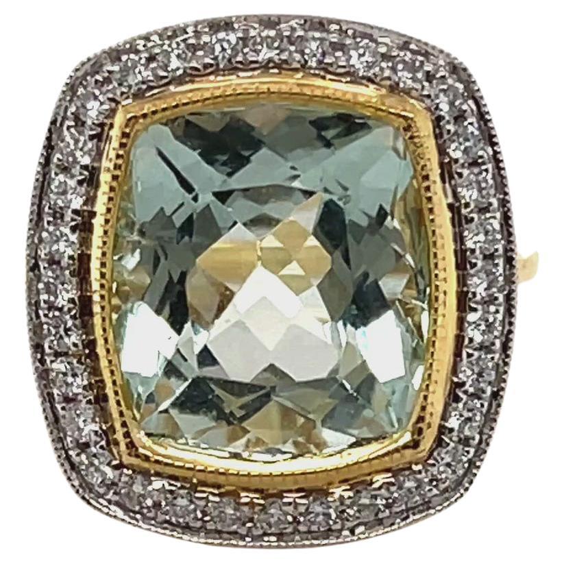 For Sale:  18ct Yellow Gold Aquamarine and Diamond Ring
