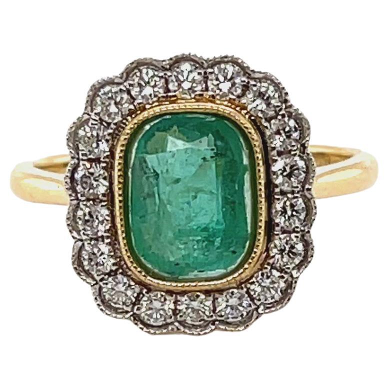 For Sale:  18ct Yellow Gold Ring with 1.40ct Emerald and Diamond