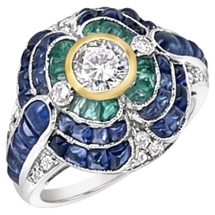 For Sale:  18ct White Gold Emerald Sapphire and Diamond Cocktail Ring