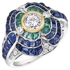 18ct White Gold Emerald Sapphire and Diamond Cocktail Ring