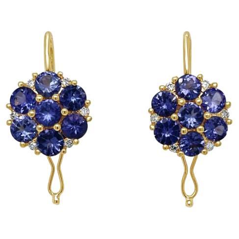 Boucles d'oreilles Imperial Jewels en or jaune 18 carats, tanzanite et diamants en vente