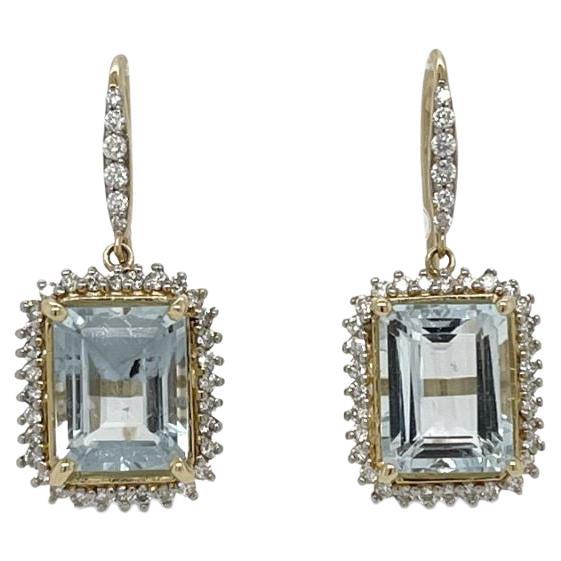 Imperial Jewels 14ct Yellow Gold Aquamarine and Diamond Earrings For Sale