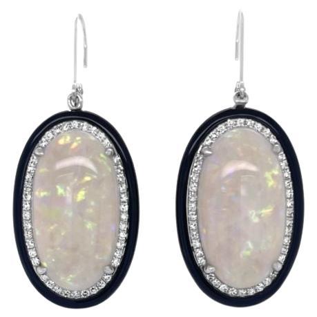 18ct White Gold Opal and Black Onyx Earrings
