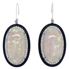 18ct White Gold Opal and Black Onyx Earrings