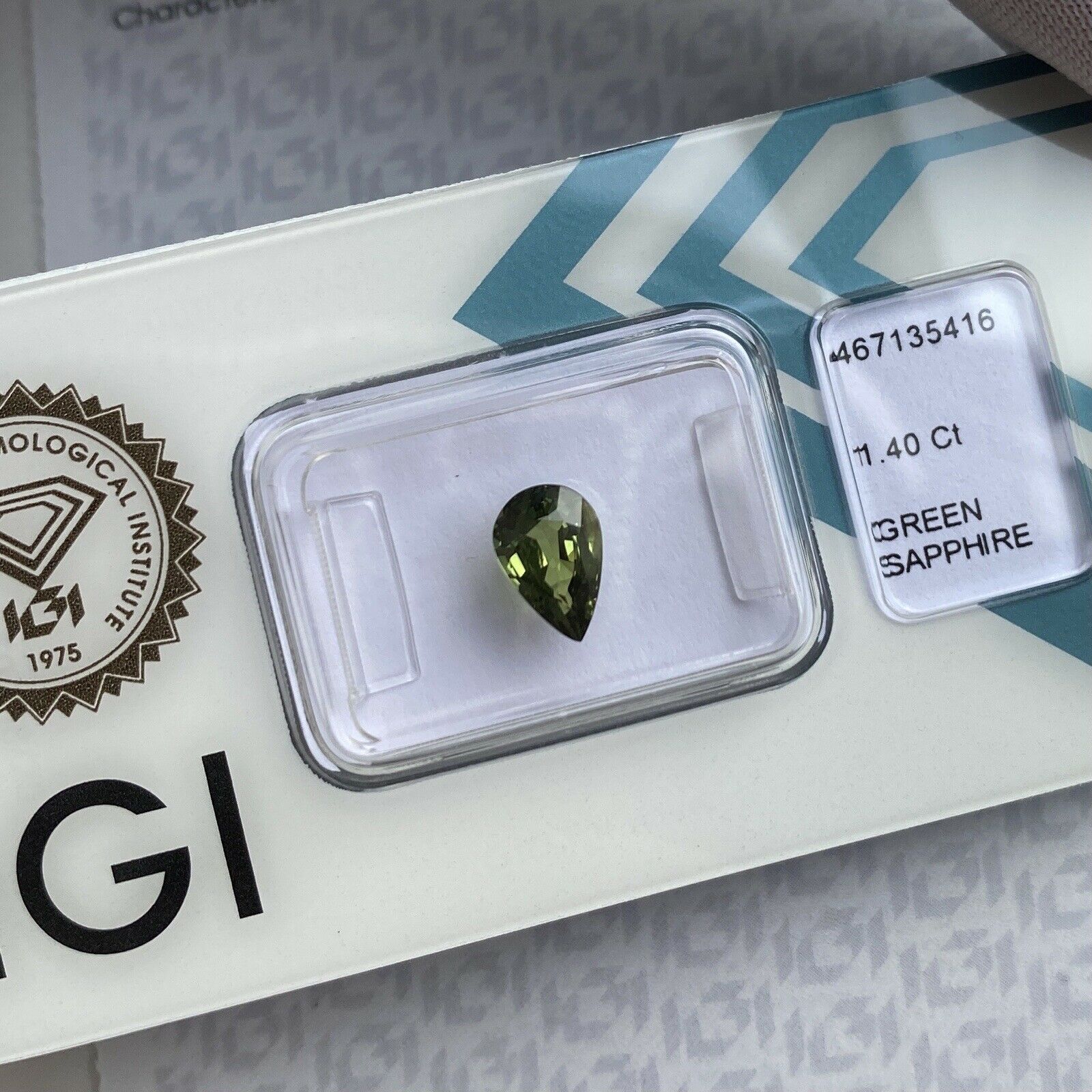 1.40ct Yellow Green Sapphire Rare IGI Certified Pear Teardrop Cut Gem Blister For Sale
