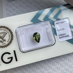 1.40ct Yellow Green Sapphire Rare IGI Certified Pear Teardrop Cut Gem Blister