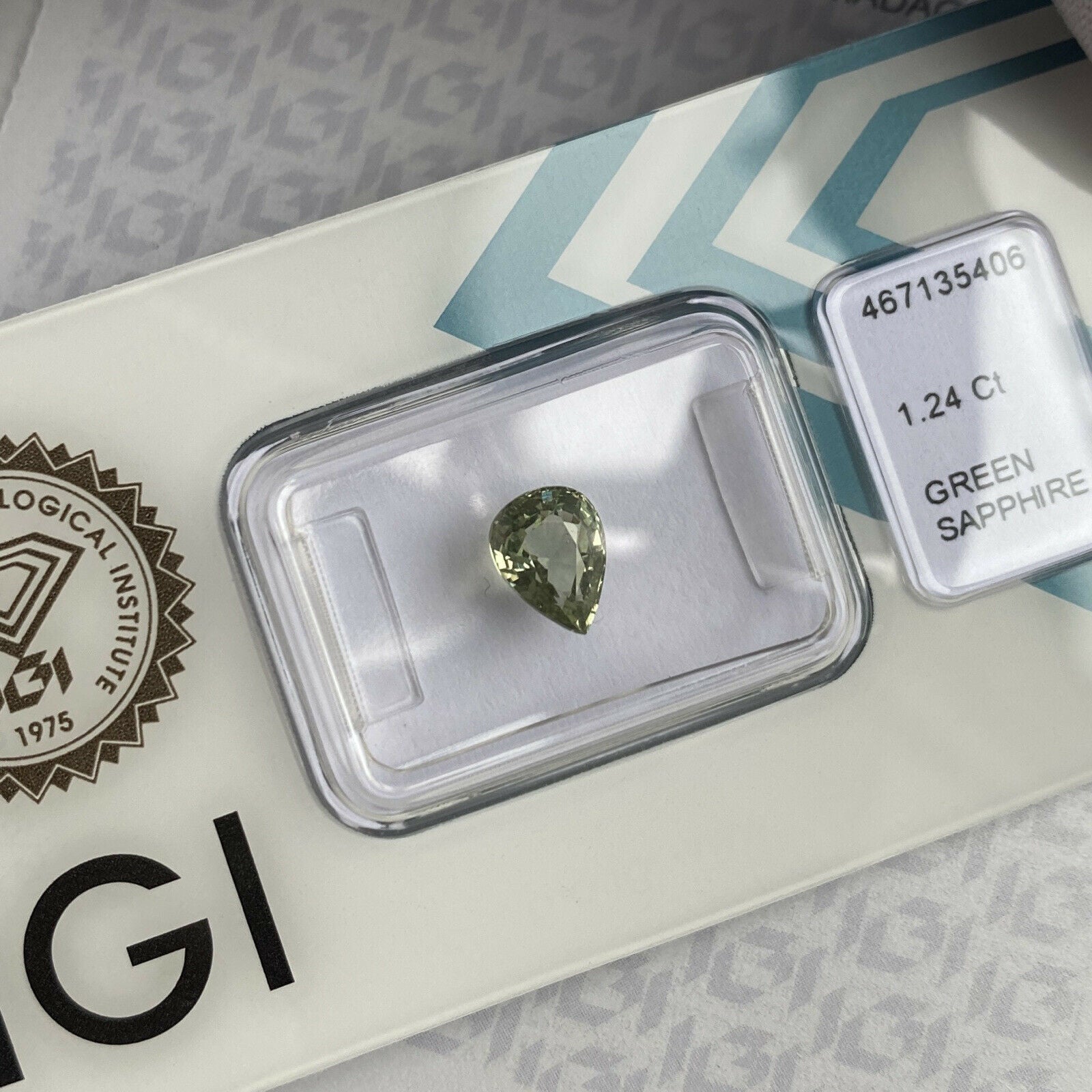 1.24ct Bright Yellow Green Untreated Sapphire Pear Teardrop Cut IGI Certified