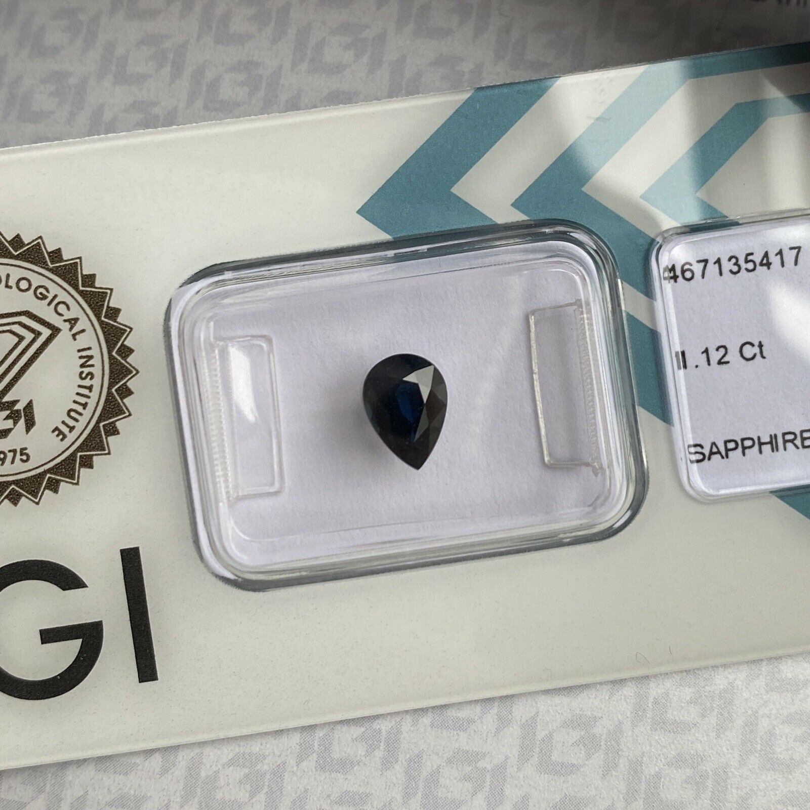 1.12ct Deep Blue Sapphire Pear Teardrop Cut IGI Certified Loose Rare Gem For Sale
