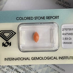 Rare Natural Orange Pink Untreated Coral 0.53ct Marquise Cabochon IGI Certified