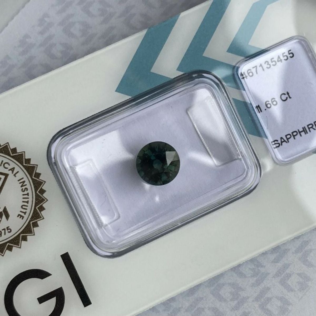 1.66 Karat feiner australischer tiefgrüner blauer Teal Saphir im runden Diamantschliff zertifiziert