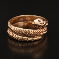 Antique Coiled Snake Ruby Engagement Band with 18K Gold