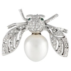 LB Exclusive 18k White Gold 0.60 Carat Diamond and Pearl Insect Brooch