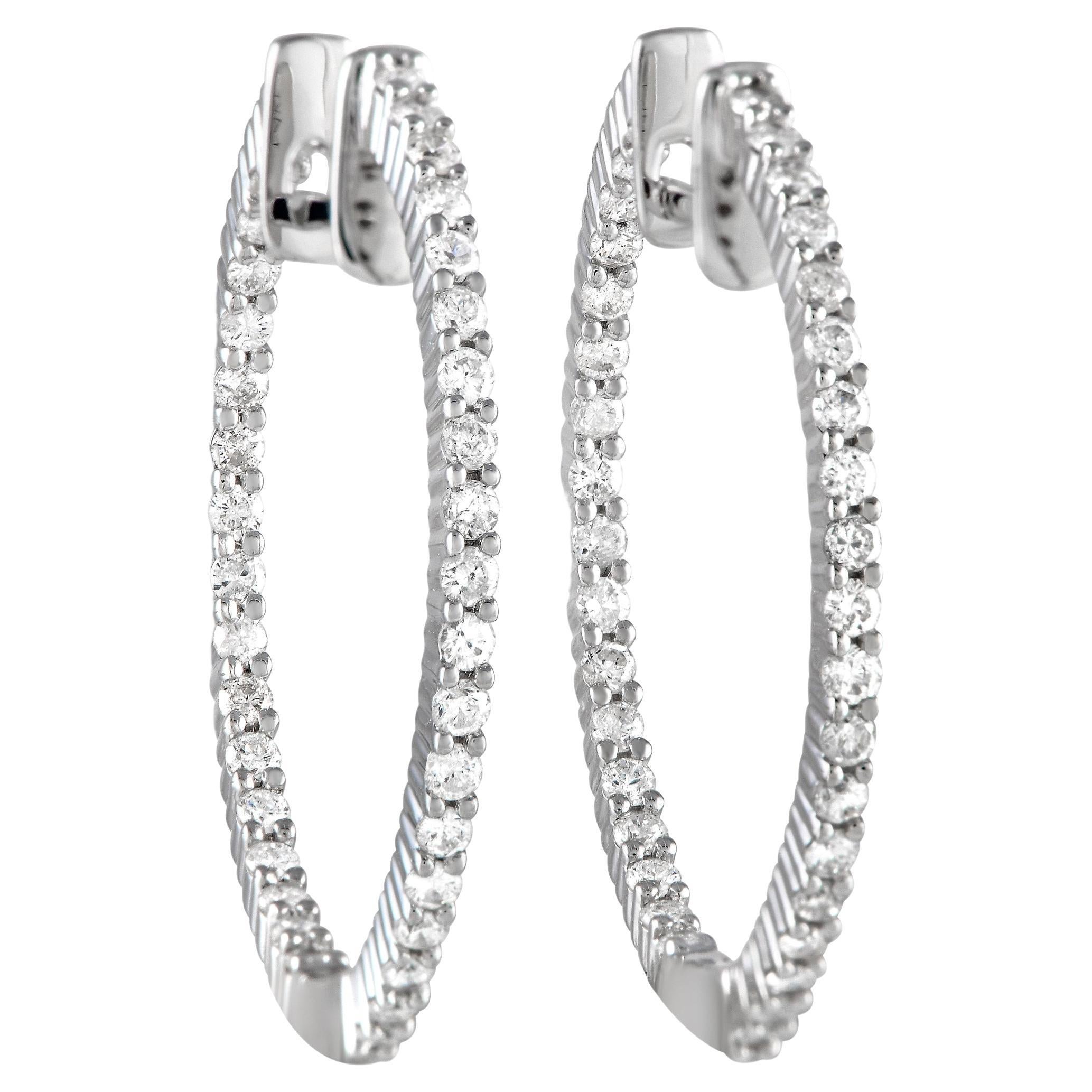 LB Exclusive Boucles d'oreilles en or blanc 14K avec 1,0ct de diamant à l'intérieur et à l'extérieur