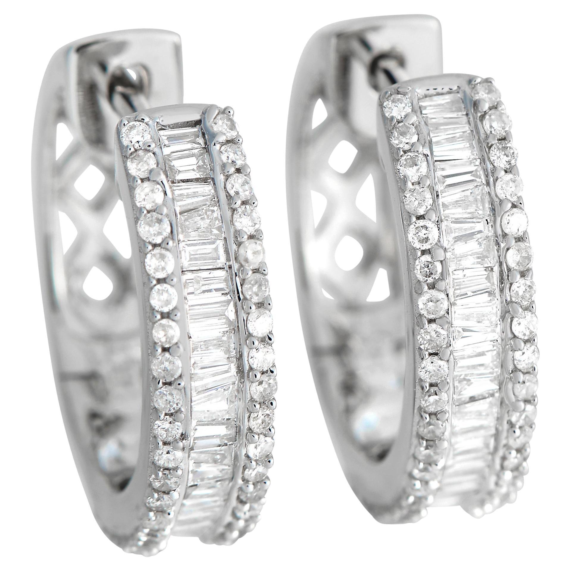 Lb Exclusive 14k White Gold 0.98 Carat Diamond Hoop Earrings