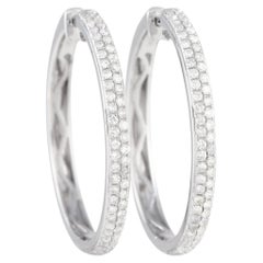 LB Exclusive 14k White Gold 1.0 Carat Diamond Hoop Earrings