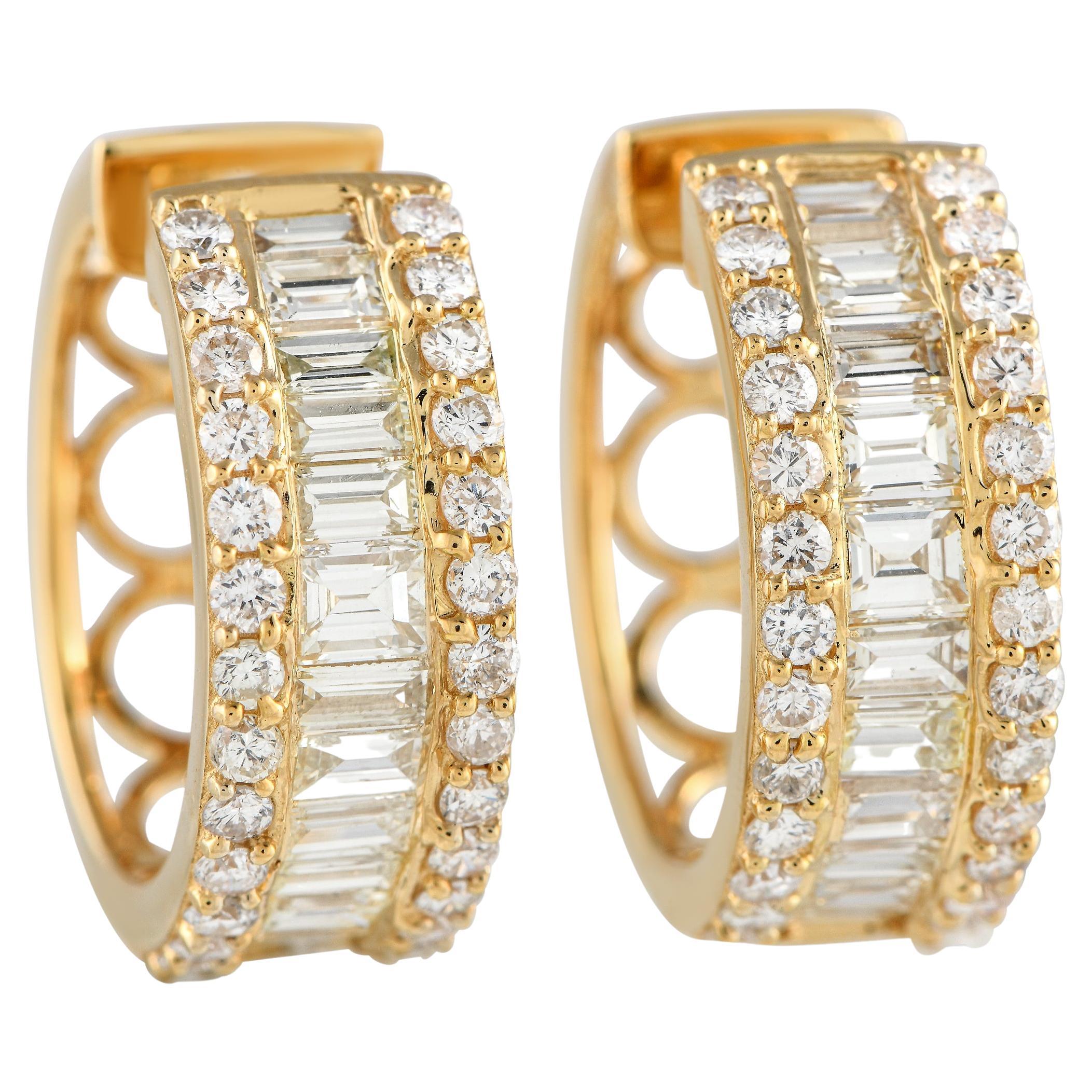 LB Exclusive 18k Yellow Gold 2.90 Carat Diamond Hoop Earrings