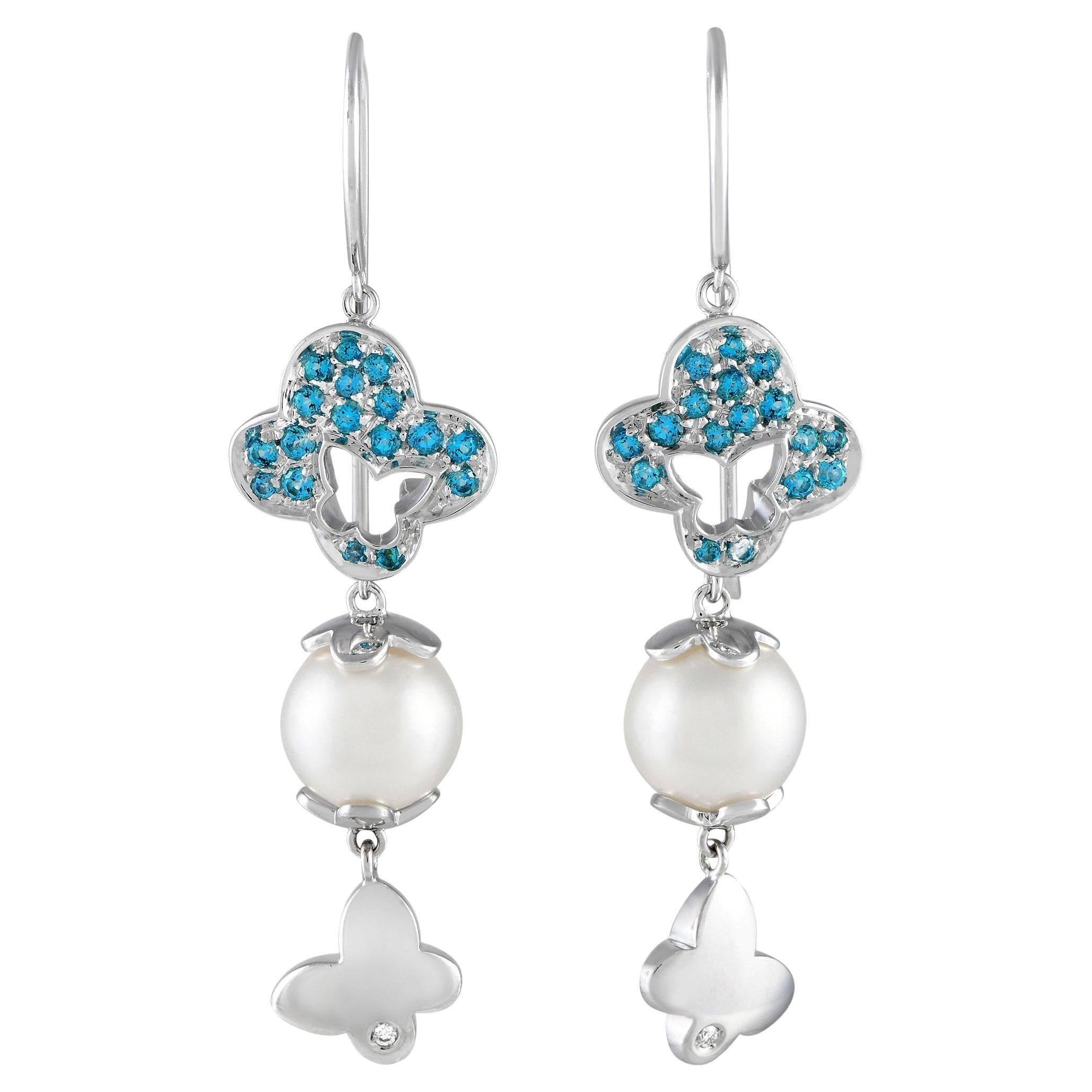 Pendientes You Si de oro blanco de 18 quilates, 0,02 ct de diamantes y piedras preciosas azules en venta