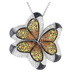 Maggioro 18k White Gold 3.81ct Black&White Diamond & Sapphire Butterfly Necklace