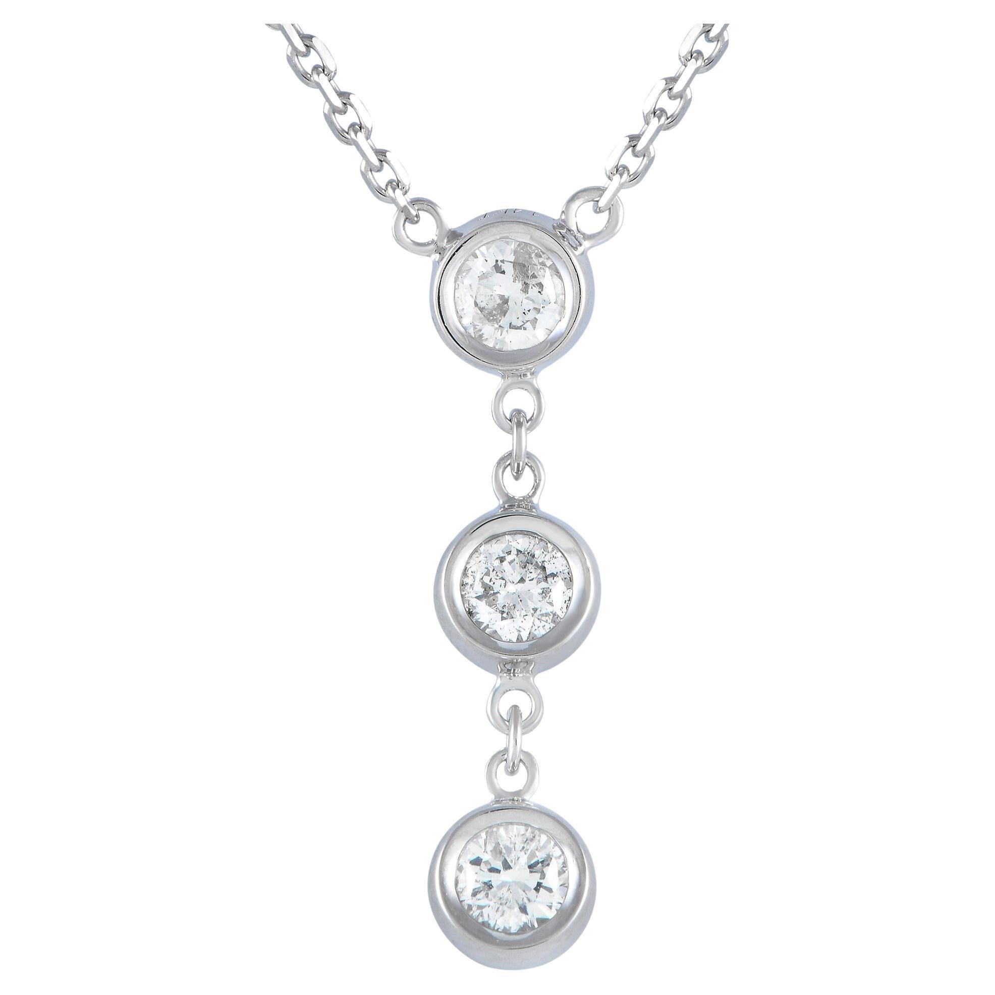 LB Exclusive 14k White Gold 0.45 Carat Diamond 3-Stone Necklace For Sale