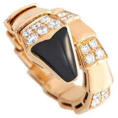 Anello Bvlgari Serpenti in oro rosa 18k con diamanti e onice da 0,83 carati