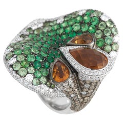 Maggioro 18K White Gold 3.09C White & Brown Diamond, Citrine and Tsvaorite Ring