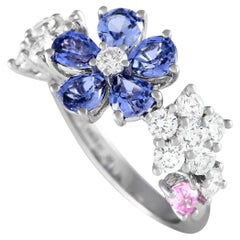 Anello Van Cleef & Arpels Folie des Prés in oro bianco 18 carati con diamanti e zaffiri da 1,31 carati