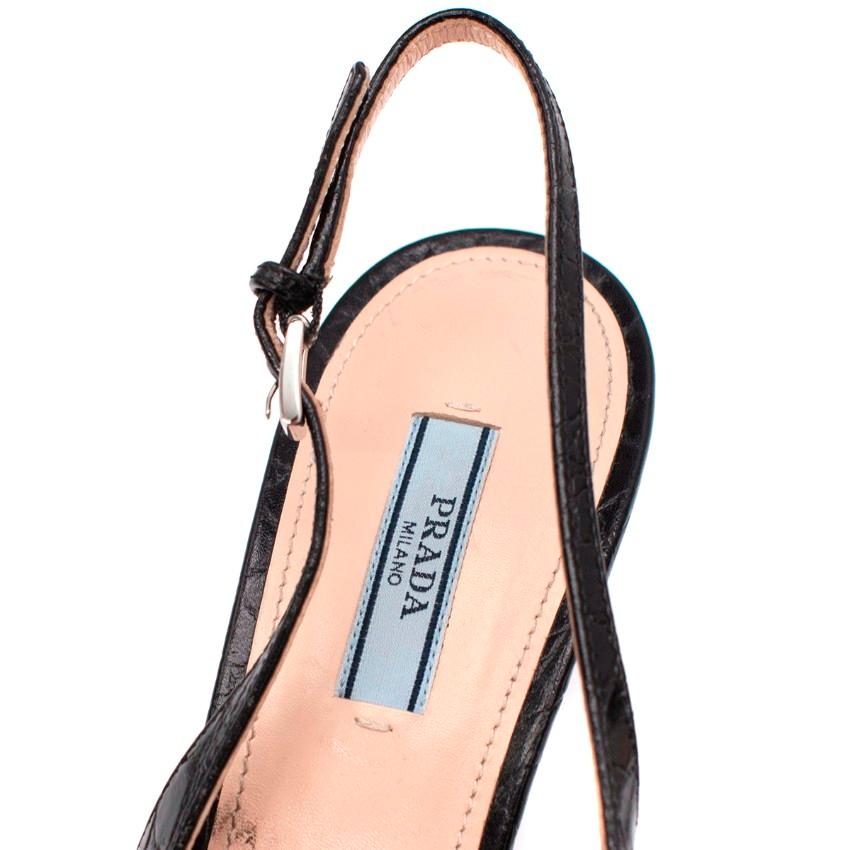 Prada Schwarzes Leder Croc geprägte Slingback Sandalen - US 8.5 2