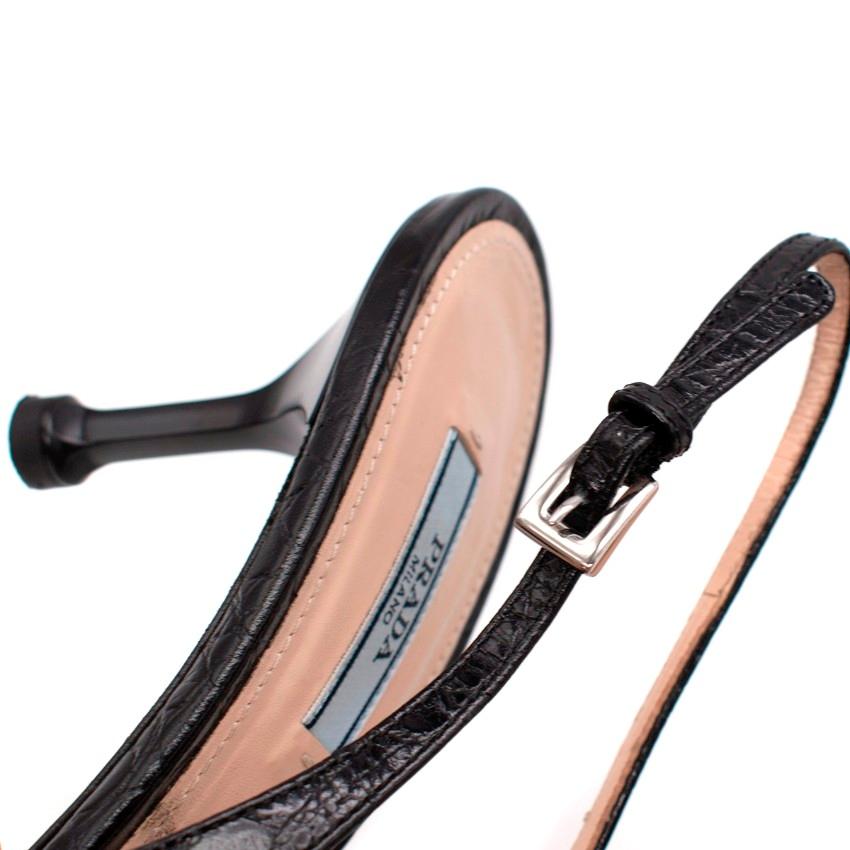 Prada Schwarzes Leder Croc geprägte Slingback Sandalen - US 8.5 3