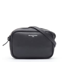 new BALENCIAGA Demna Everyday Camera XS black leather logo print crossbody bag
