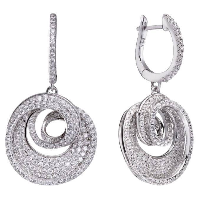 5.75 Carat Cubic Zirconia Sterling Silver Designer Spiral Drop Earrings  For Sale