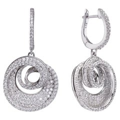 5.75 Carat Cubic Zirconia Sterling Silver Designer Spiral Drop Earrings 