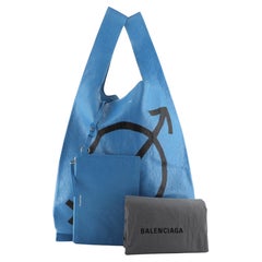 Retro Balenciaga Supermarket Shopper Bag Printed Leather Small Blue