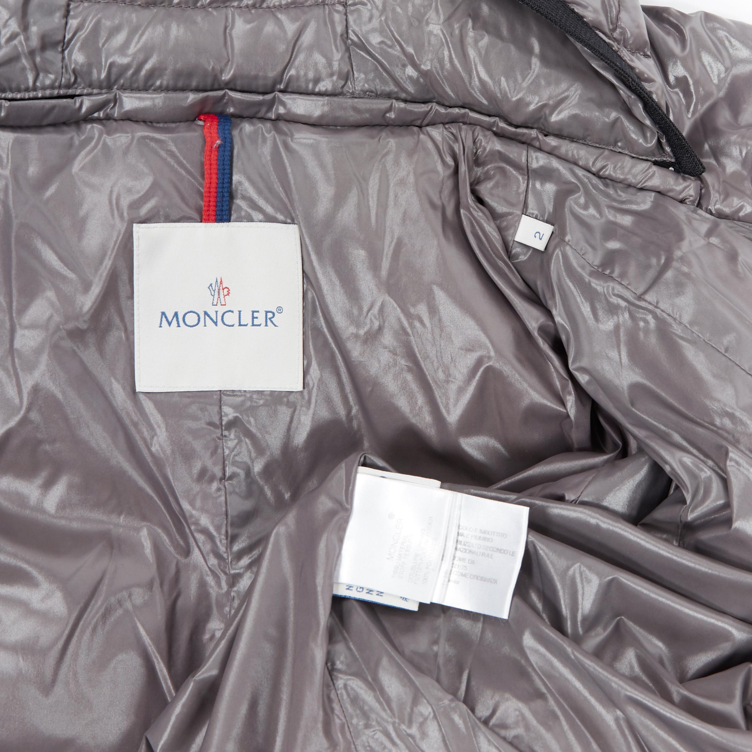 MONCLER Carson grey quilted genuine goose down feather padded puffer coat Sz 2 M 4