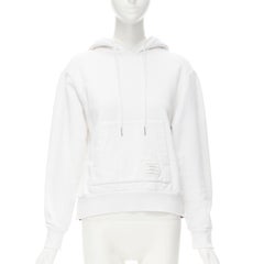 THOM BROWNE 100% white cotton stripe ribbon trimmed cropped hoodie US0 XS