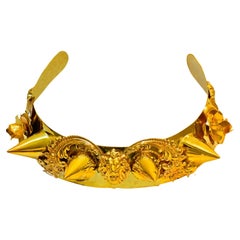 24 Karat vergoldeter Barock Spike Löwen Diadem Tiara aus Messing