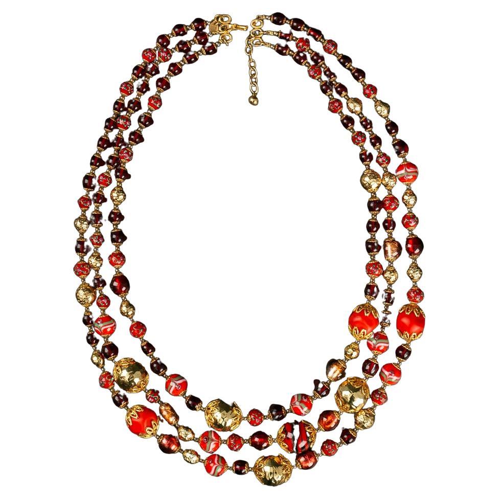 Dior Red and Gold Glass Beads Necklace