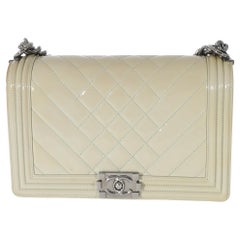 Chanel 14P Grey Patent Mix Quilted New Medium Boy Bag